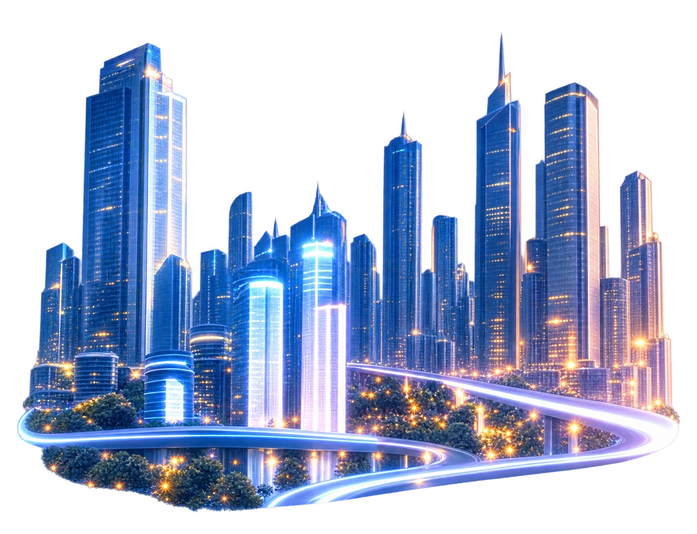 Aydınlanan modern şehir silueti