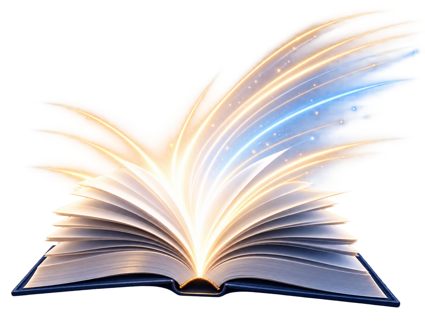 Sayfaları ışıkla savrulan açık kitap